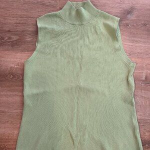 Lime Green Ribbed Sleeveless Turtleneck Top S